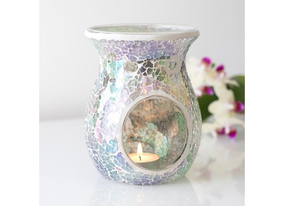 Large Light Blue Iridescent Crackle Oil Burner