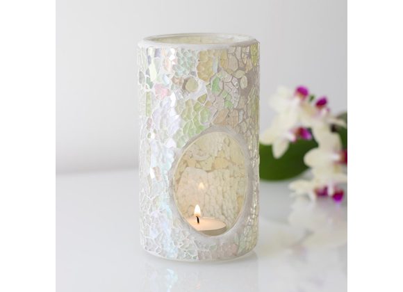 White Iridescent Pillar Crackle Oil Burner 