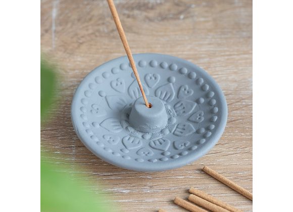 Grey Mandala Terracotta Incense Plate