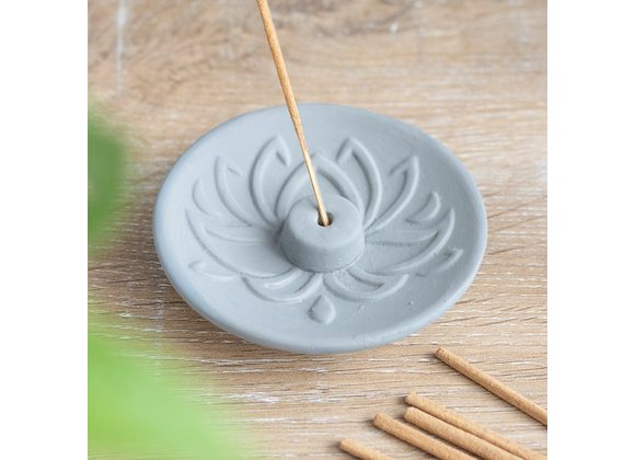 Grey Lotus Terracotta Incense Plate 