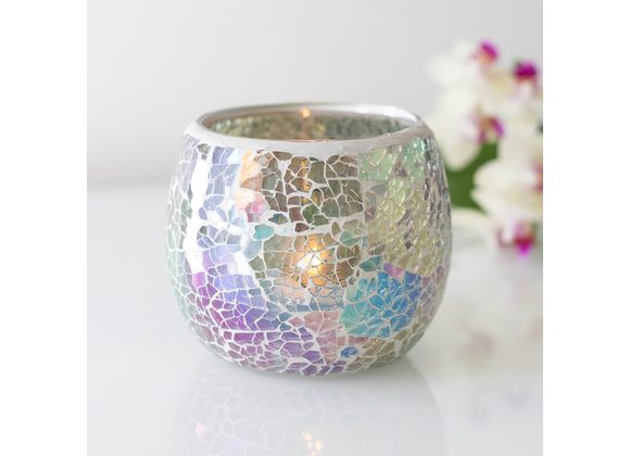 Large Light Blue Iridescent Crackle Candle Holder