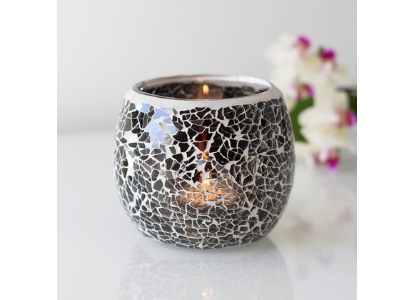 Large Gunmetal Grey Crackle Candle Holder 