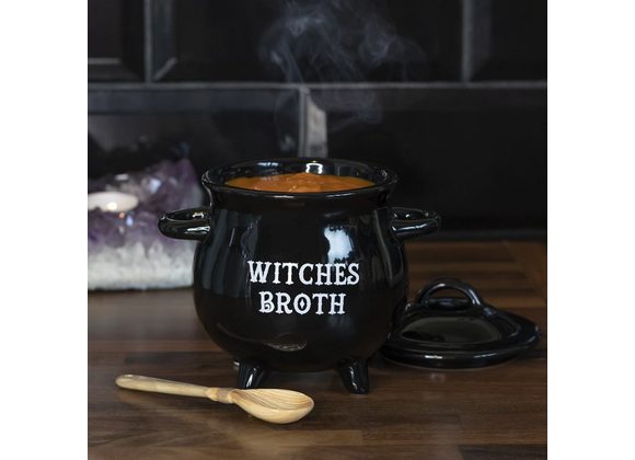 Witches Broth Cauldron Soup Bowl with Broom Spoon