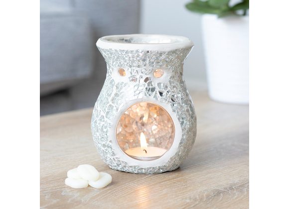 Small Silver Crackle Glass Oil Burner