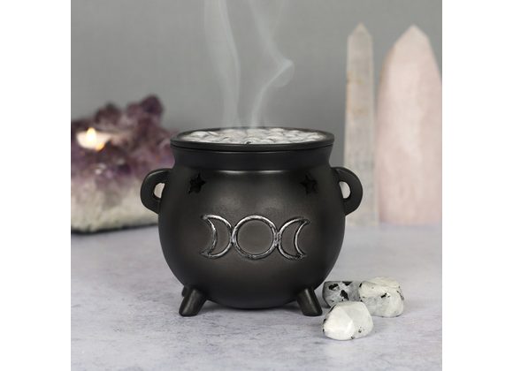 Triple Moon Cauldron Incense Cone Holder