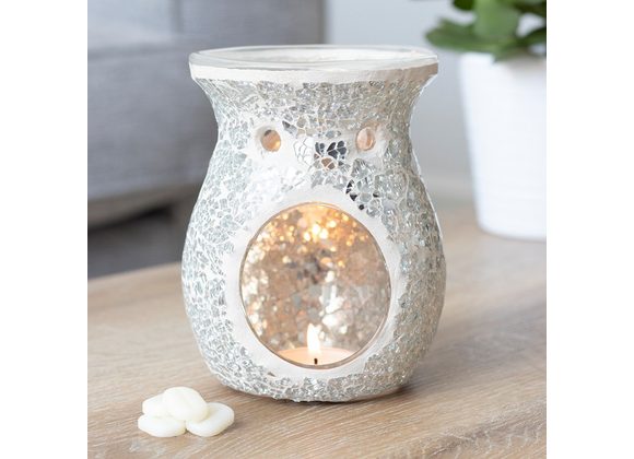 Large Silver Crackle Glass Oil Burner