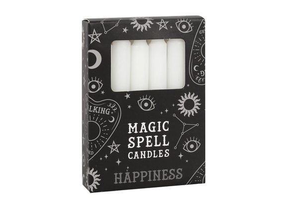 Pack of 12 White 'Happiness' Spell Candles 