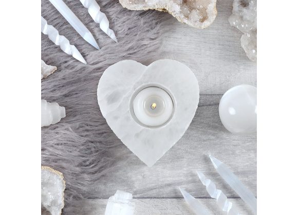 Selenite Heart Tealight Holder RRP £14.99 STOCK DUE 8/11/21