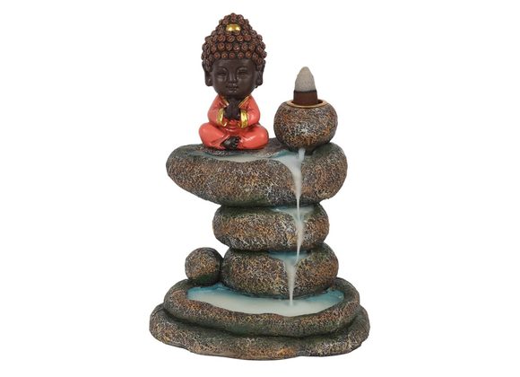 Red Buddha and Rock Pond Backflow Incense Burner