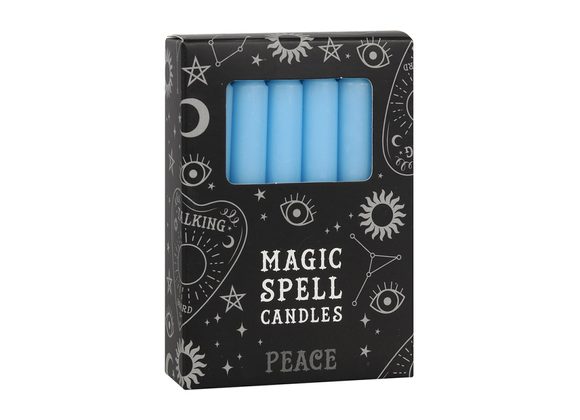 Pack of 12 Light Blue 'Peace' Spell Candles 