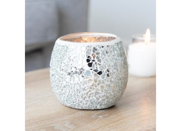 Large Silver Crackle Glass Candle Holder