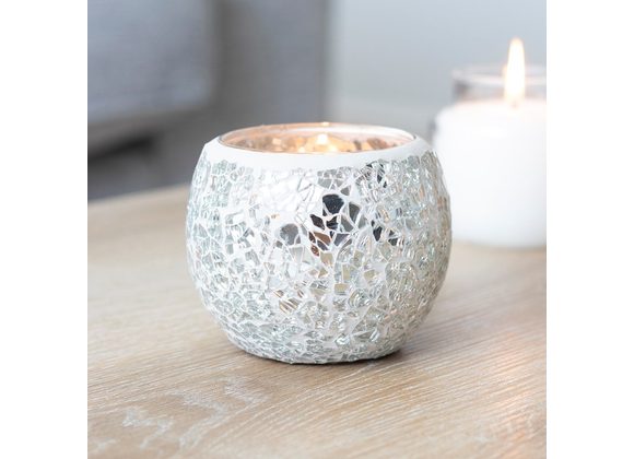 Small Silver Crackle Glass Candle Holder