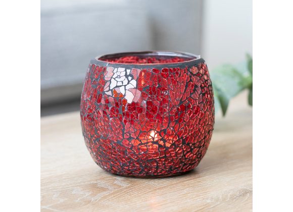 Large Red Crackle Glass Candle Holder