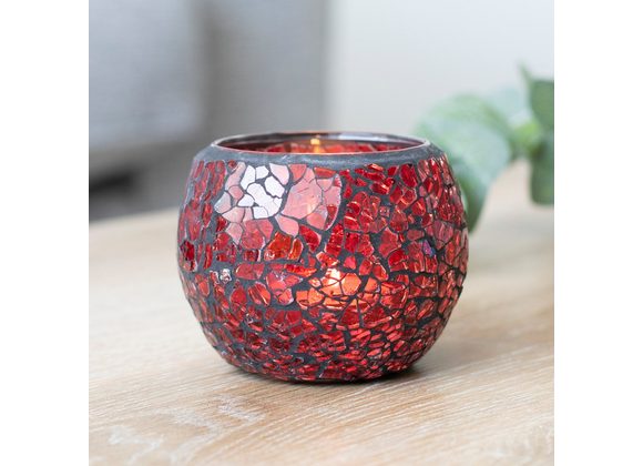 Small Red Crackle Glass Candle Holder