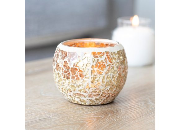 Small Gold Crackle Glass Candle Holder