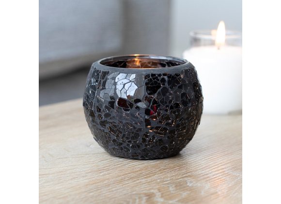 Small Black Crackle Glass Candle Holder