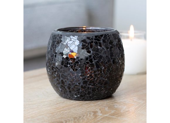 Large Black Crackle Glass Candle Holder