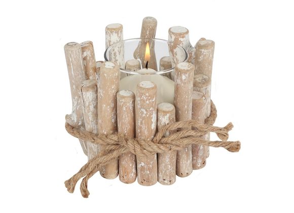 White Washed Driftwood Candle Holder STOCK DUE SOON