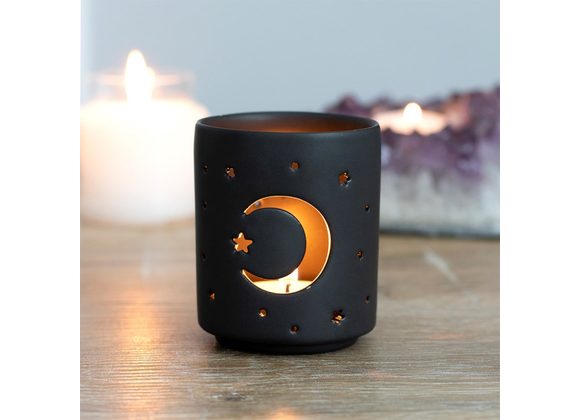 Small Black Mystical Moon Cut Out Tealight Holder 