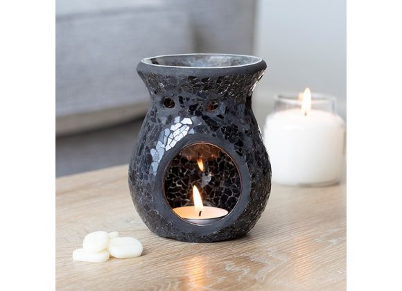 Small Black Crackle Glass Oil Burner