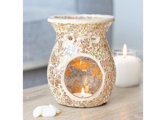 Large Gold Crackle Glass Oil Burner