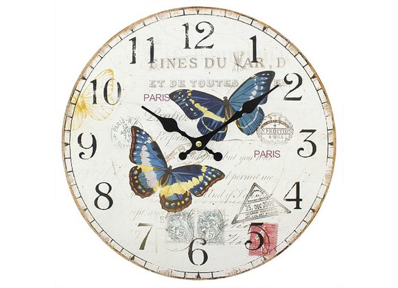 Shabby Chic Double Butterfly Wall Clock STOCK DUE 20/11/21