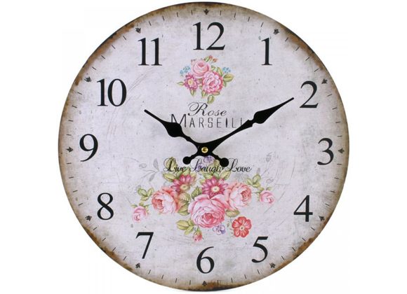 Shabby Chic Pink Rose Live, Laugh, Love Wall Clock