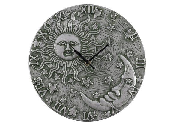 Silver Effect Terracotta Sun & Moon Clock