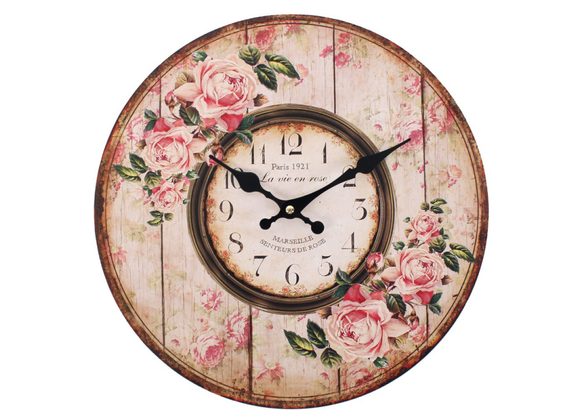 Distressed Look Pink Rose Paris 1921 Wall Clock STOCK DUE 20/11/21