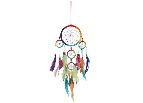 Medium Multi-coloured Dreamcatcher with Rainbow Feathers