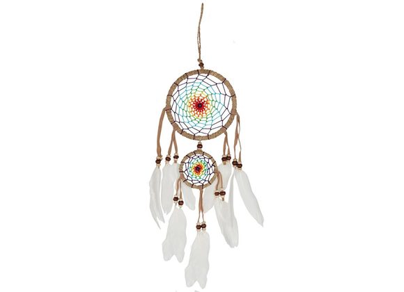 Medium Multi-coloured Dreamcatcher with White Feathers