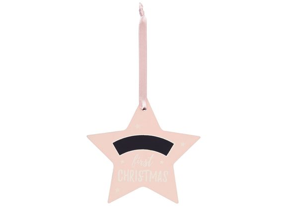 Pink First Christmas Hanging Star Decoration