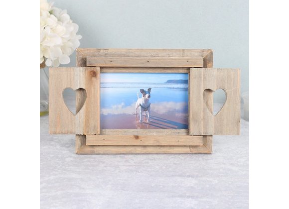 Driftwood Photo Frame With Heart Shutters