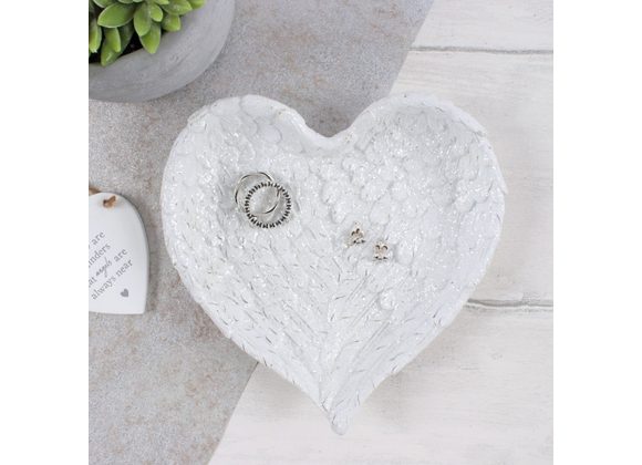 Glitter Heart Shaped Angel Wing Trinket Dish STOCK DUE 31/10/21