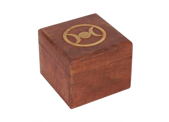 Triple Moon Brass Inlay Wooden Box