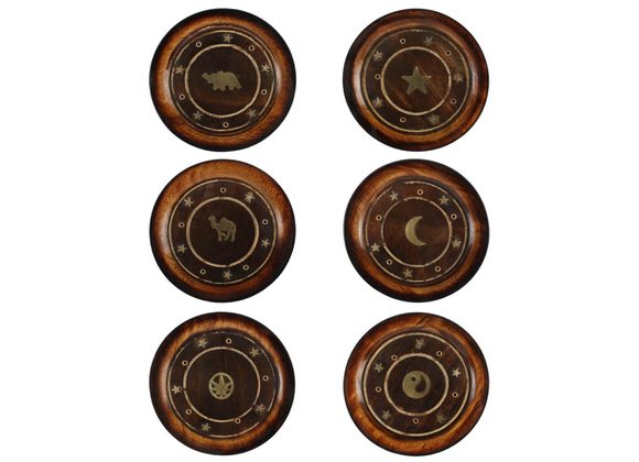 Mango Wood Round Plate Incense Holder with Brass Inlay 