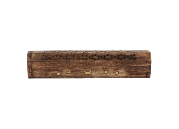 Mango Wood Incense Box with Brass Moon Inlay STOCK DUE SOON