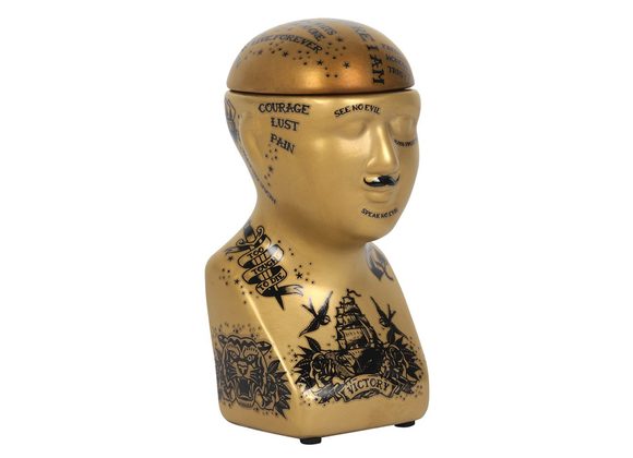 Small Gold Phrenology Head Storage Jar