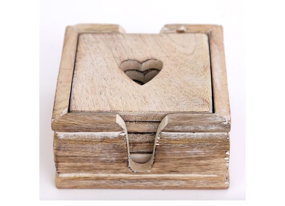 Rustic Wooden Heart Coaster Set STOCK DUE 18/11/21