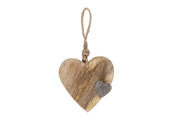 10cm Mango Wood Heart Hanging Decoration