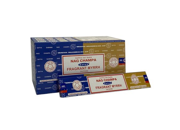 12 Pack of Combo Satya Incense - Nag Champa Fragrant Myrrh