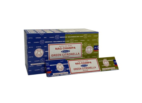 12 Pack of Combo Satya Incense - Nag Champa Green Citronella 