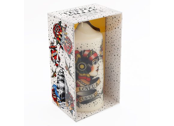 14cm Tattoo Pillar Candle STOCK DUE 29/10/21