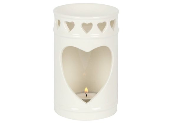 14cm White Cut Out Heart Oil Burner 