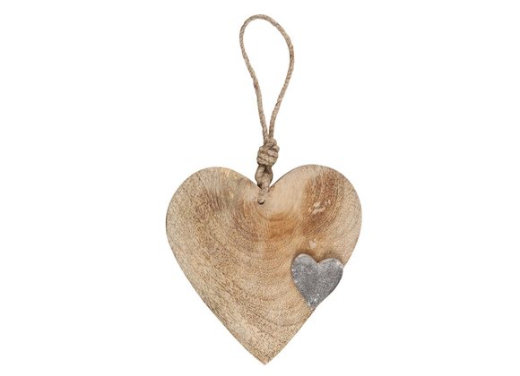 15cm Mango Wood Heart Hanging Decoration