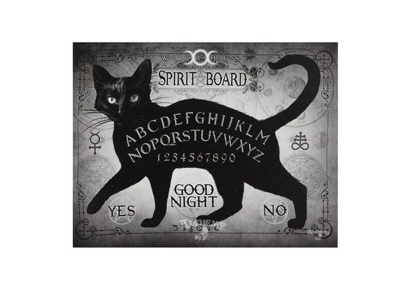 25x19cm Black Cat Spirit Board Canvas Plaque by Alchemy