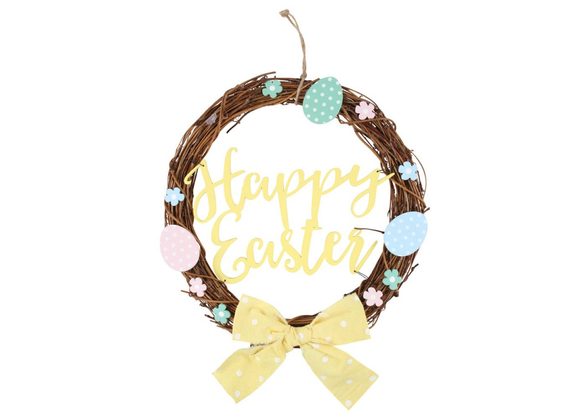 30cm Happy Easter Willow Wreath STOCK DUE 30/1/22