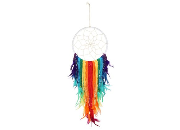 95cm White and Rainbow Feather Dreamcatcher