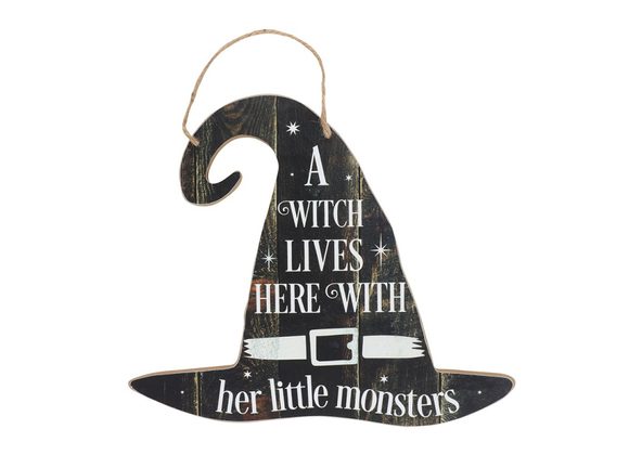 A Witch Lives Here Hanging MDF Sign