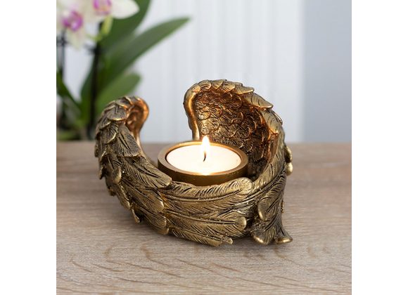 Antique Gold Angel Wing Tealight Candle Holder